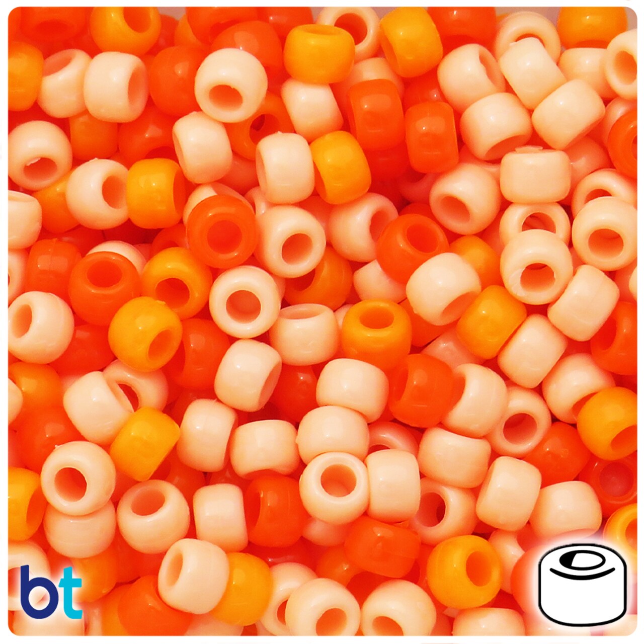 BeadTin Orange Ombre Opaque Mix 9mm Barrel Pony Beads (500pcs)